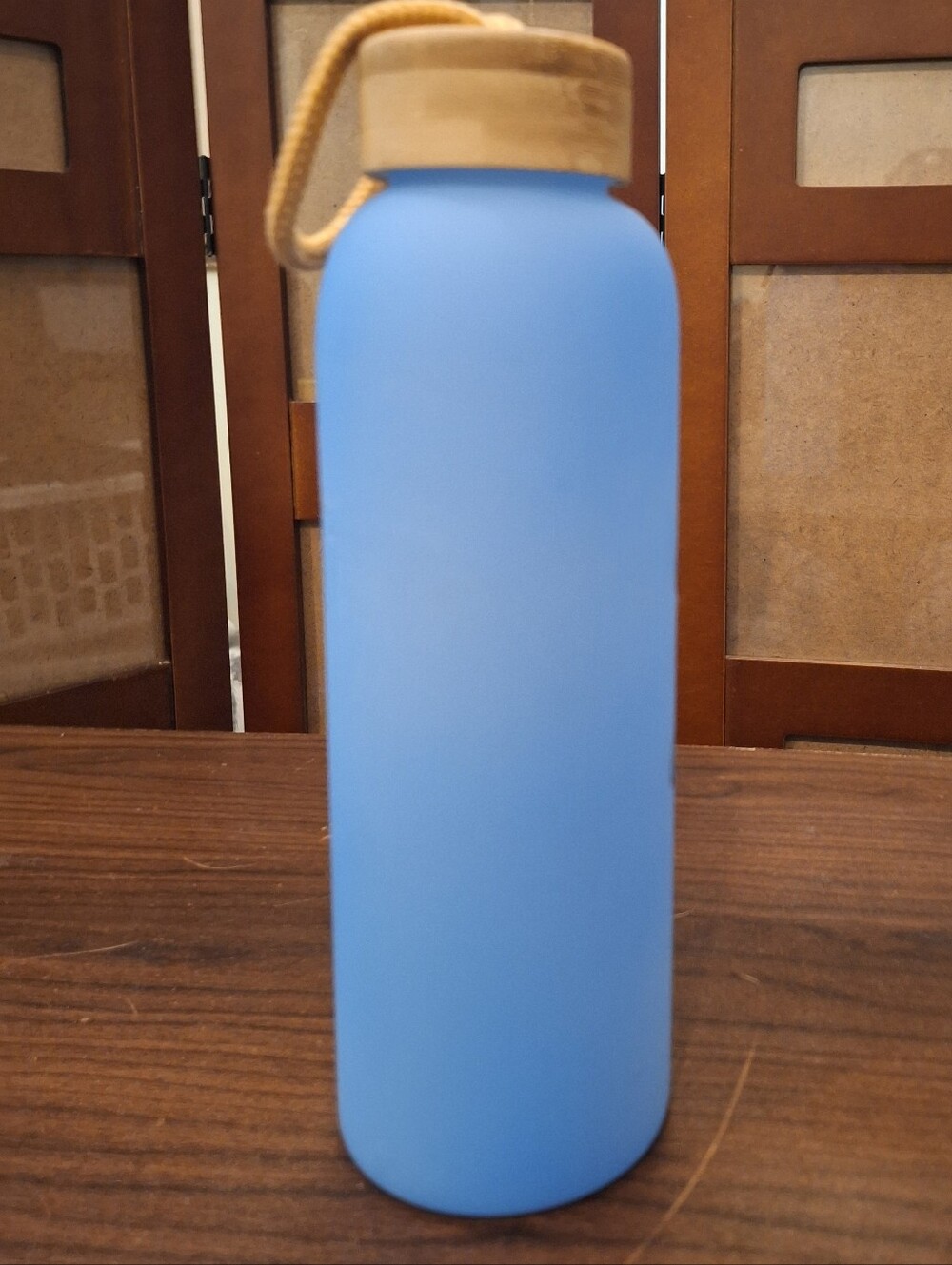 Blue Insulated Water Bottle with Bamboo Lid - Motivational Script - Picture 2 of 2